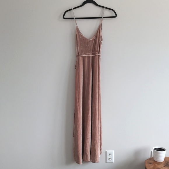 REFORMATION | Anoush Wrap Dress Silk Blend Velvet, Blush, Women's Size XS - Picture 5 of 15